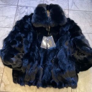 Luxurious Genuine FOX  Fur Jacket in Rich Black MENS 2XL New And Very Nice !!